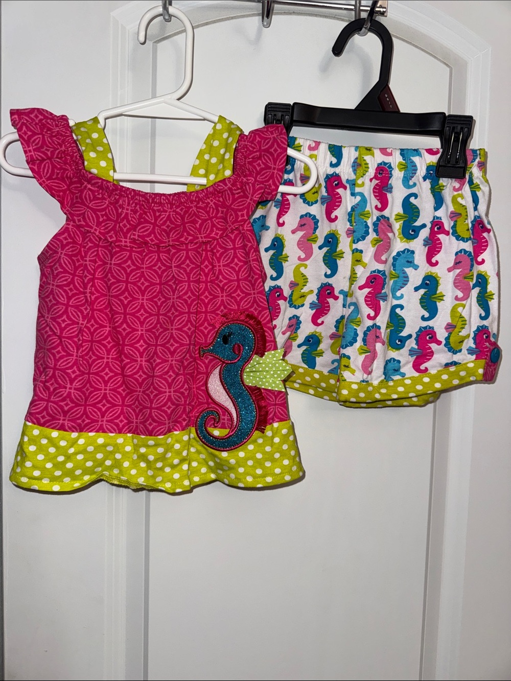 Rare Editions Pink & Green Seahorse Tank Top and Shorts Set
